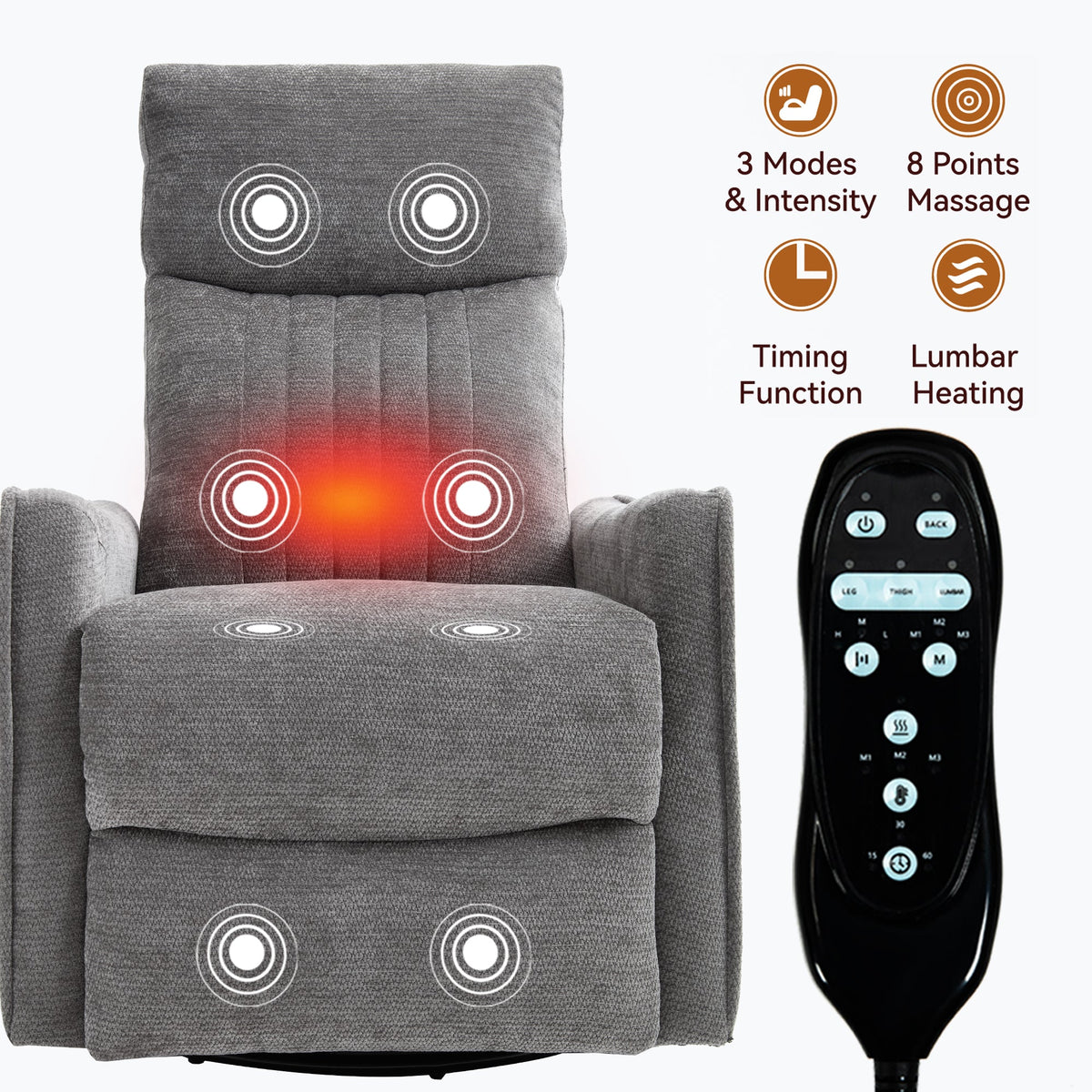 ComfortMax Dark Gray Recliner Chair by HouseOfZazla with 8-point massage and lumbar heating on Tampa Home & Garden Store