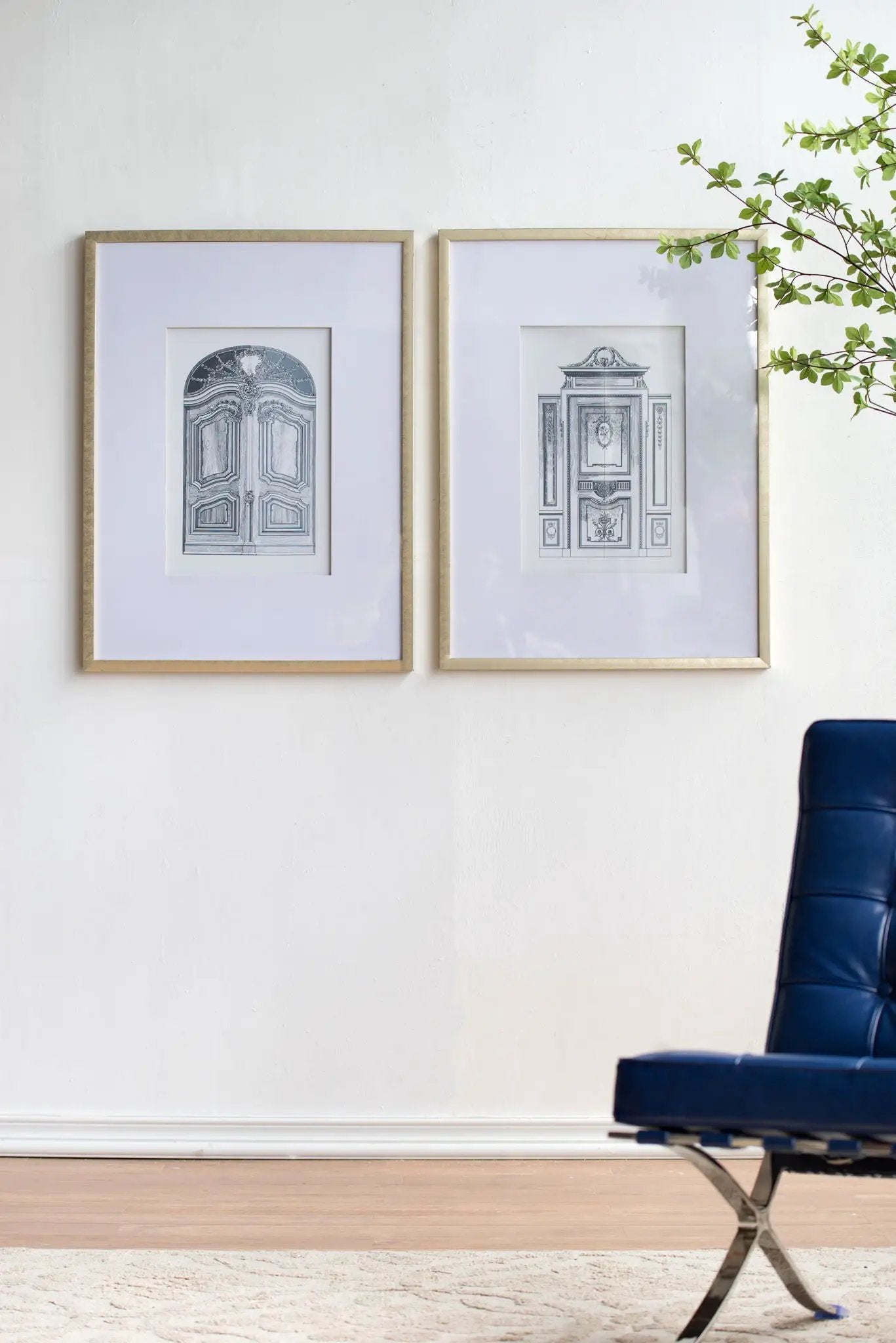 Architectural wall art set of 2 prints in gold-tone frames by Unique Piece Furniture on Tampa Home & Garden Store