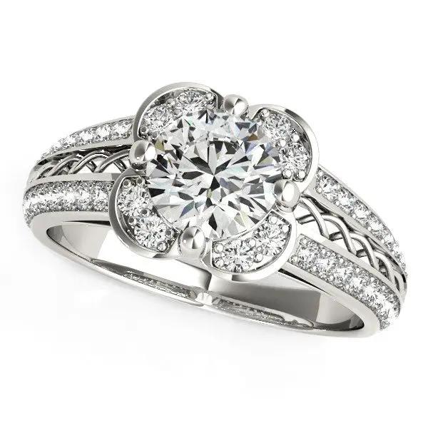 Round diamond floral motif engagement ring in 14k white gold, 1 3/8 cttw, Bids.com on Tampa Home & Garden Store