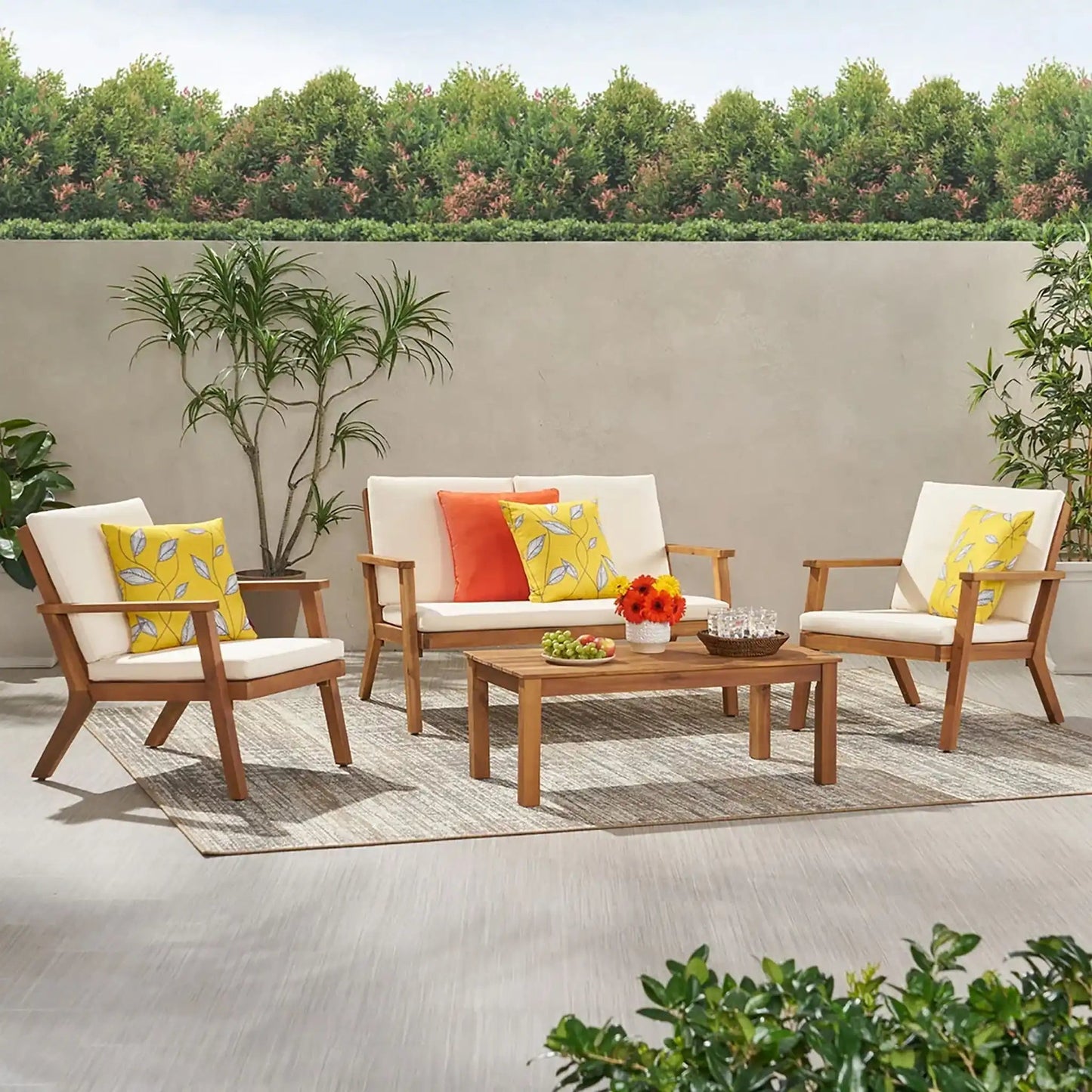 Avacyn Outdoor Acacia Wood 4 Seater and Cushions