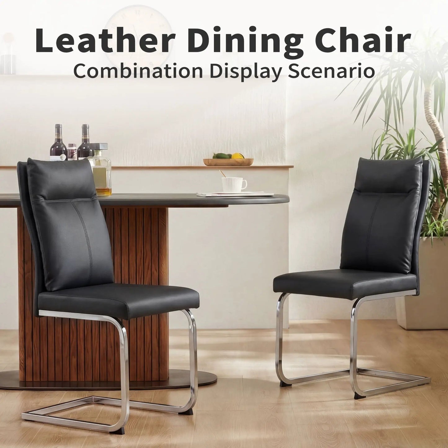 2-piece black leather dining chairs with soft cushion backrests by Unique Piece Furniture on Tampa Home & Garden Store