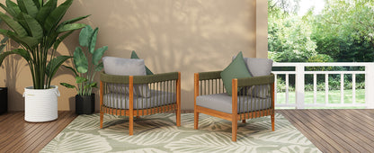 Set Of 2 Acacia Wood Club Chairs With Rope