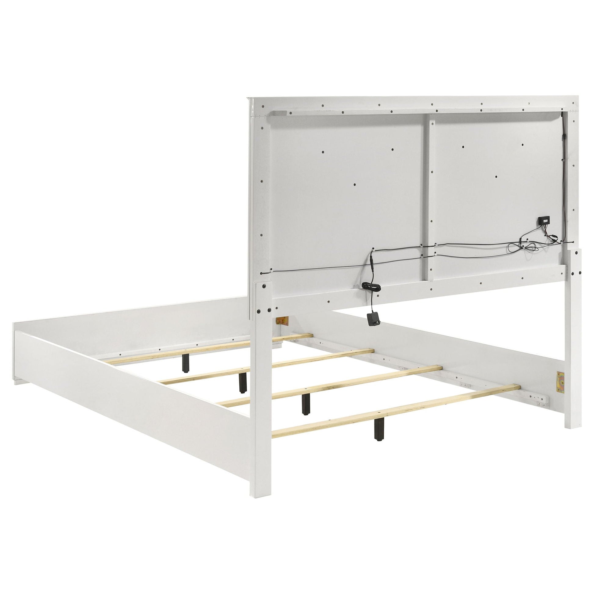 Pierce 4 Piece Bedroom Set With LED Lighting white metal bed frame with slat foundation on Tampa Home & Garden Store