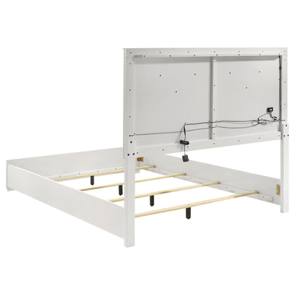 Pierce 4 Piece Bedroom Set With LED Lighting white metal bed frame with slat foundation on Tampa Home & Garden Store
