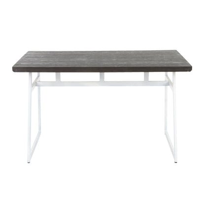 Industrial dining table with espresso wood top and white metal geometric frame on Tampa Home & Garden Store