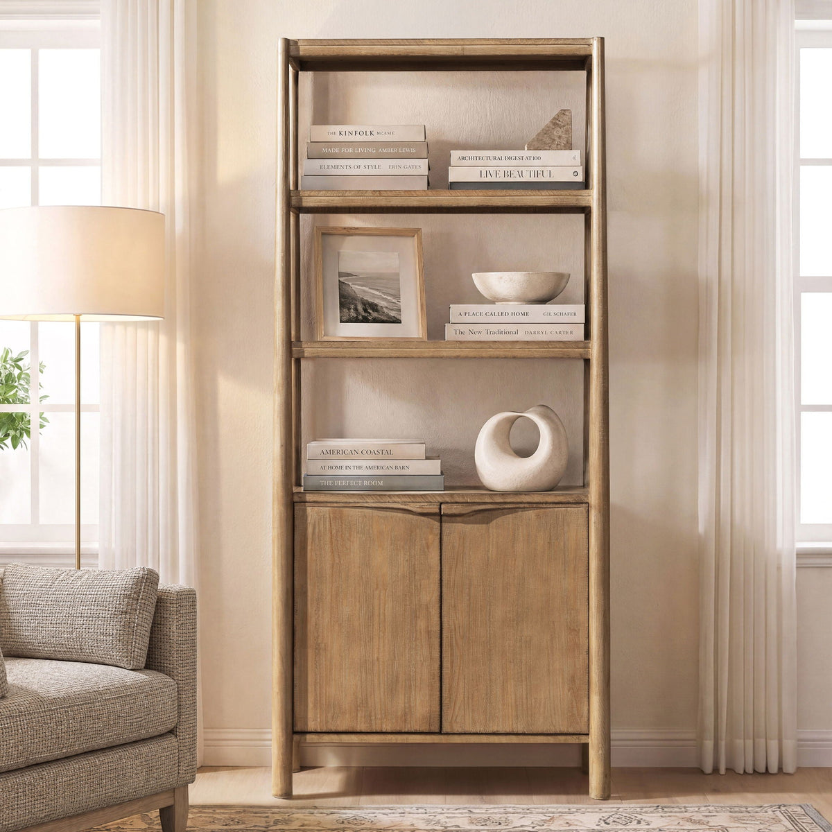 Natural reclaimed wood bookcase with lower cabinet, 86in tall, HouseOfZazla standard bookcase on Tampa Home & Garden Store