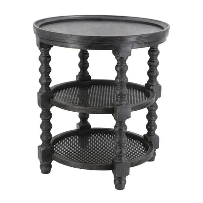 Round 3-tier end table in black wood with turned legs by Unique Piece Furniture for room on Tampa Home & Garden Store