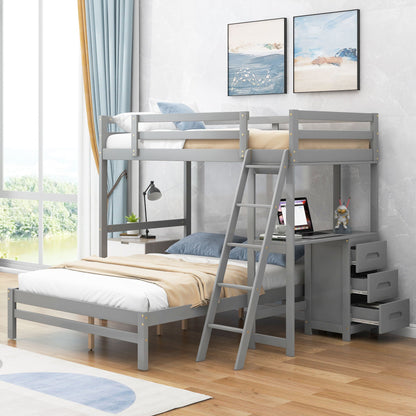 Bunk Bed With Built In Desk And 3 Drawers in gray with ladder for study area on Tampa Home & Garden Store