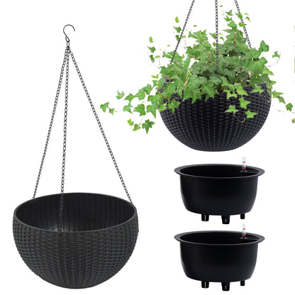 Self Watering Hanging Planter black woven basket with ivy and hanging chains HouseOfZazla on Tampa Home & Garden Store
