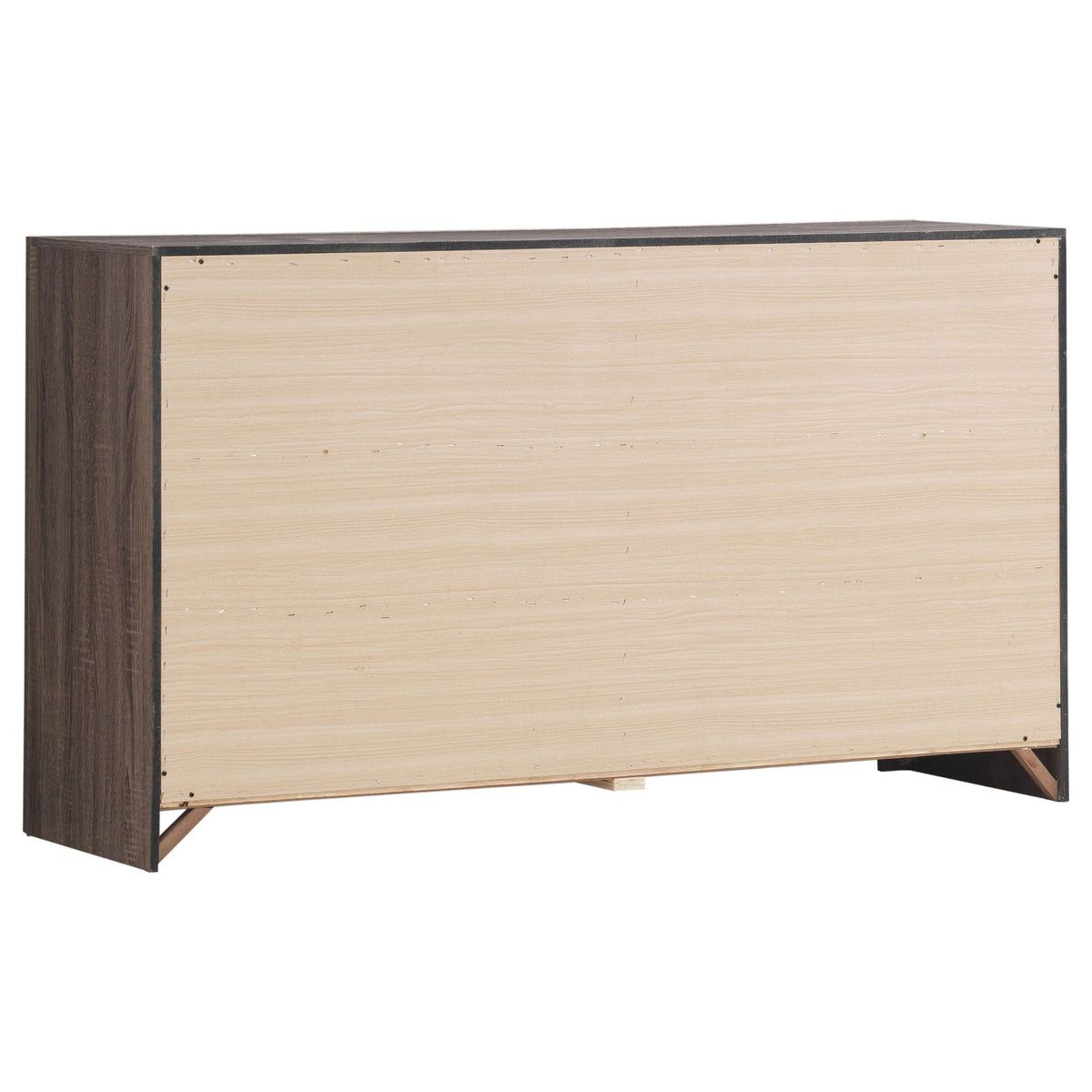 Geary Slatted Headboard Panel Bed Frame in dark brown with light wood panels, 4-piece set on Tampa Home & Garden Store
