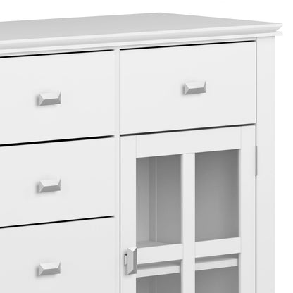 Solid wood white sideboard with glass, drawers left, glass doors right HouseOfZazla on Tampa Home & Garden Store