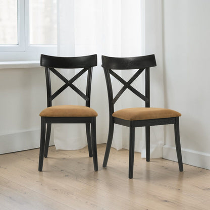 Black faux leather X-back side chairs set of 2 with brown seats on Tampa Home & Garden Store