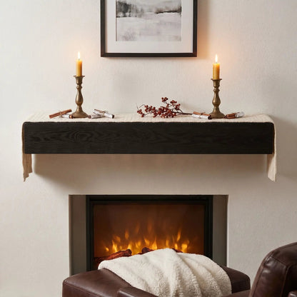 48'' embossed black fireplace mantel, wall-mounted floating shelf with candle holders on Tampa Home & Garden Store