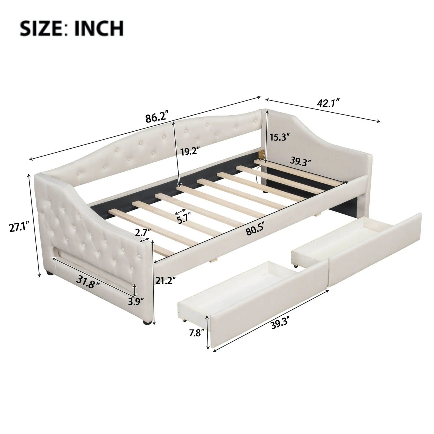 Daybed With LED Lighting and Upholstered Frame