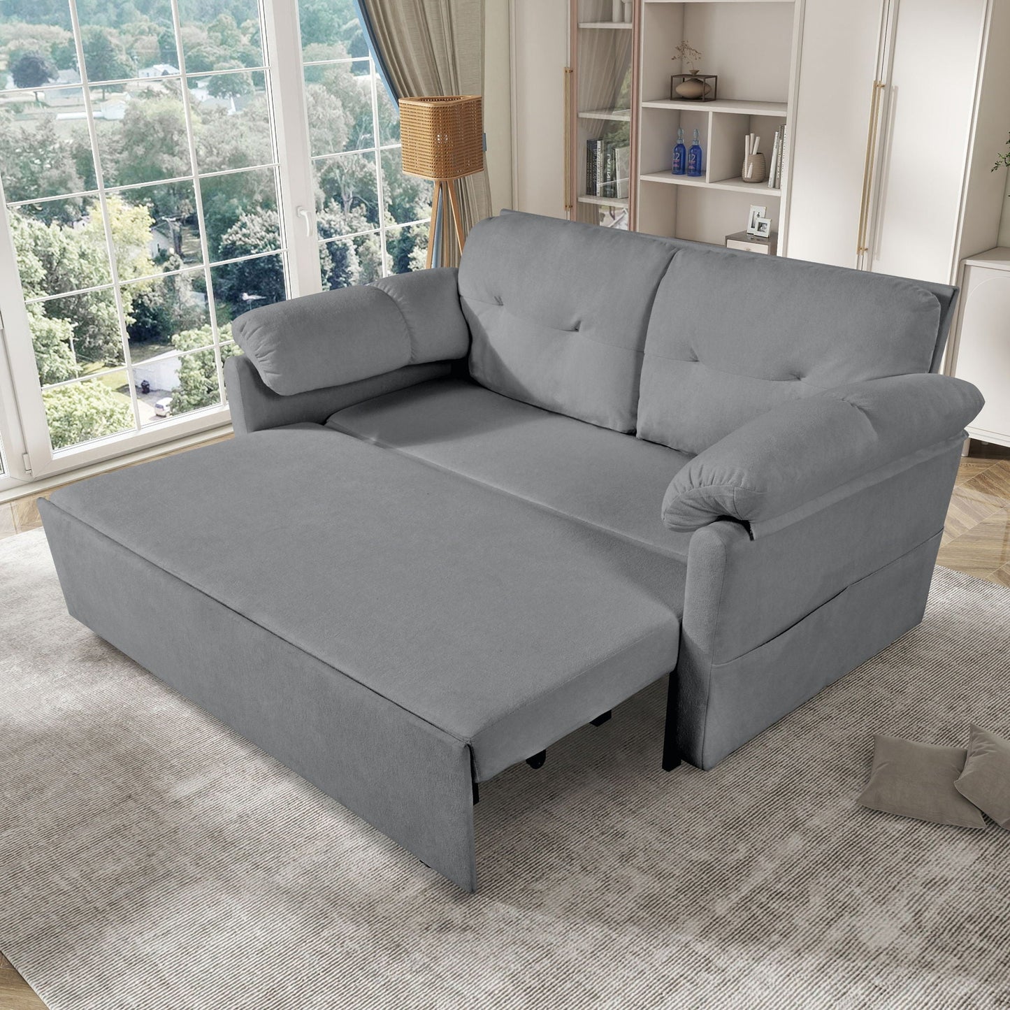 Convertible pull-out sofa bed gray fabric with side storage by HouseOfZazla on Tampa Home & Garden Store