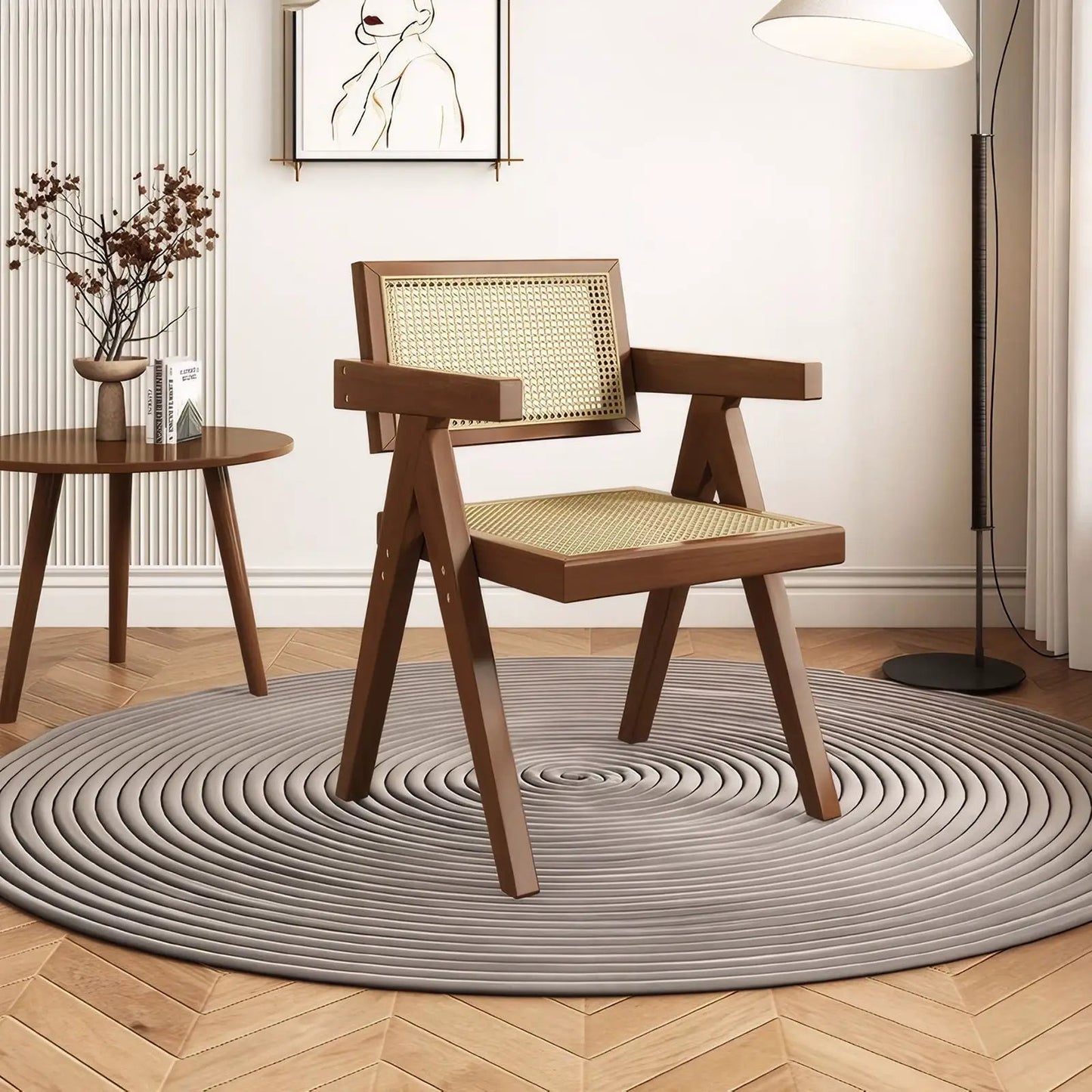 Modern mid-century dining chairs set of 2 in walnut wood with caned rattan back and seat on Tampa Home & Garden Store