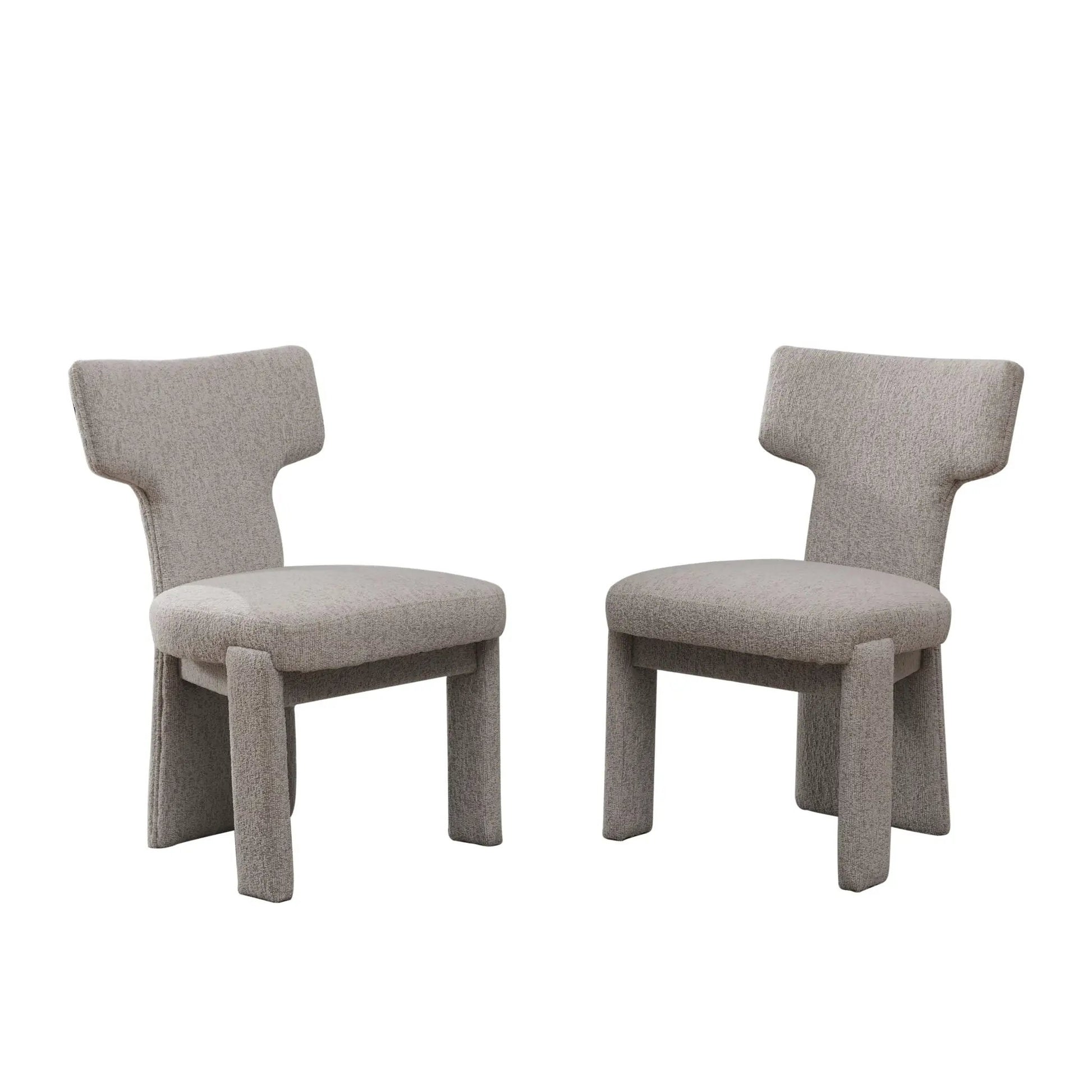 Armless curved-back accent chairs in gray textured fabric, a two-piece chair set on Tampa Home & Garden Store