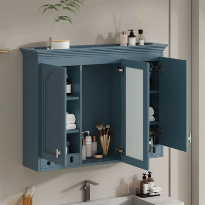 Wall Mount Mirror Cabinet blue with adjustable shelves and soft closing hinges on Tampa Home & Garden Store