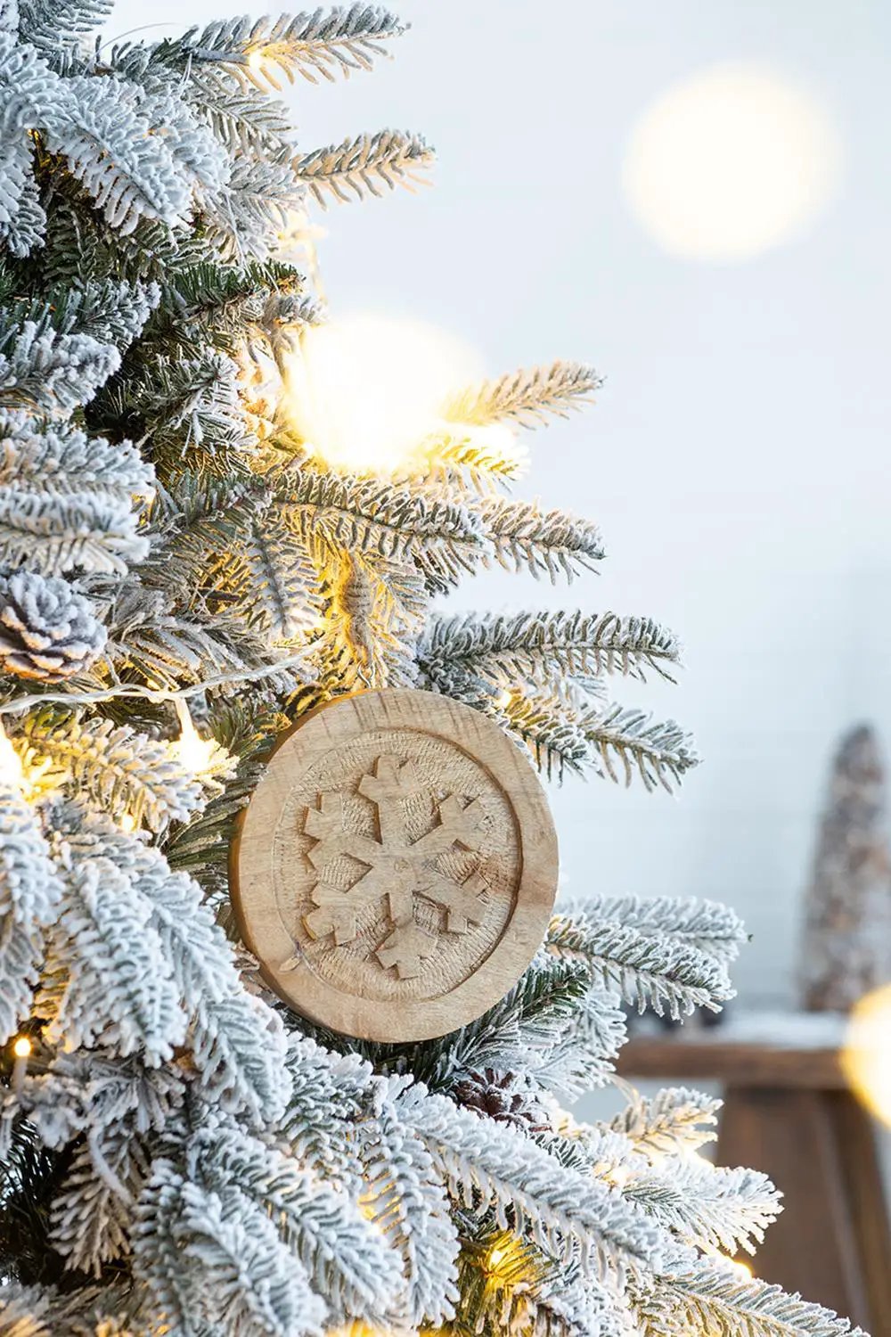 Wooden Snowflake Hanging Ornaments Set of 12