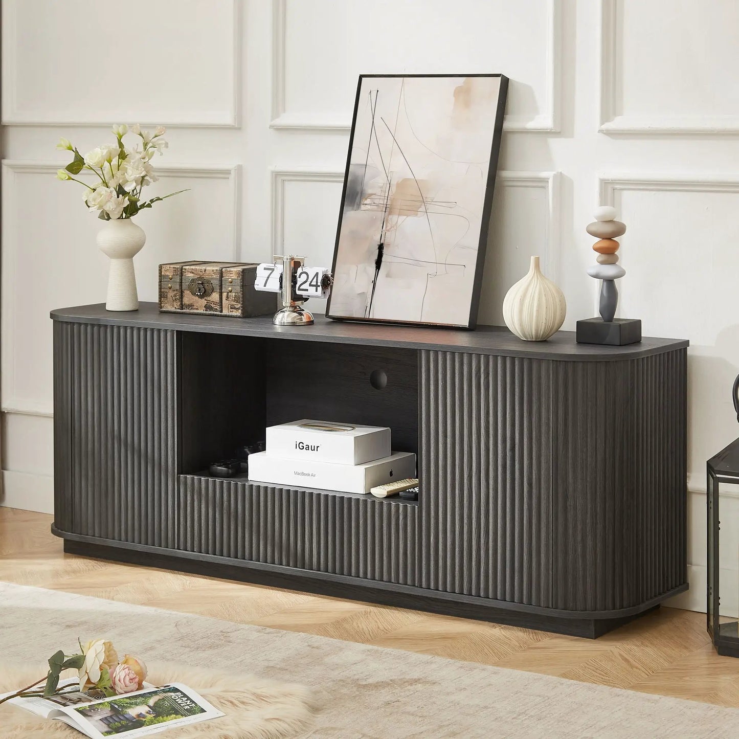 Modern Wavy TV Stand Sideboard with Cabinet
