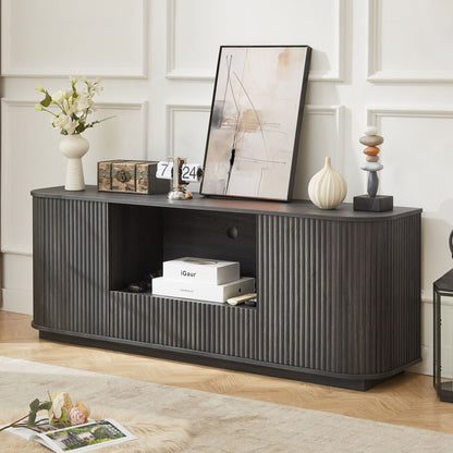 Modern Wavy TV Stand with storage cabinet in dark wood ribbed panels by HouseOfZazla on Tampa Home & Garden Store