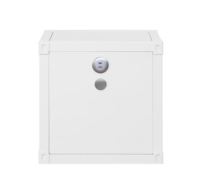 Cargo Nightstand with USB, white accent nightstand with dual USB ports on a circular panel on Tampa Home & Garden Store