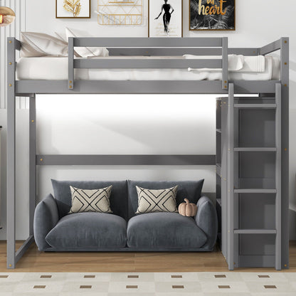 Grey loft bed by HouseOfZazla with built-in wardrobe and storage shelves, LED light on Tampa Home & Garden Store