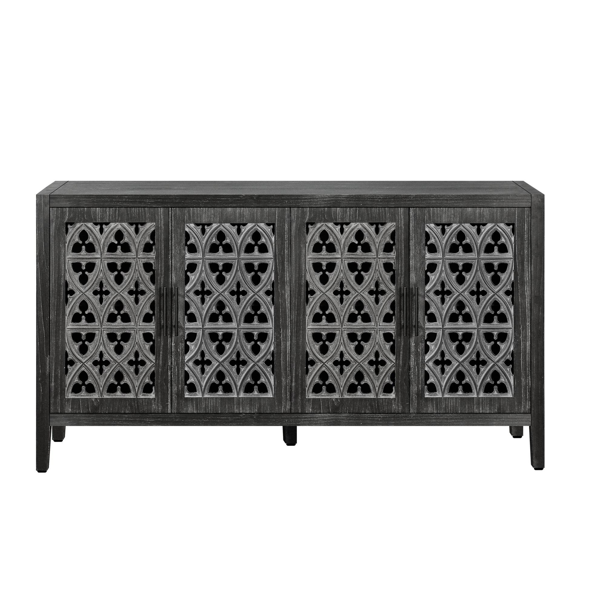 Hollow four-door antique cabinet by HouseOfZazla, dark wood with decorative lattice panels on Tampa Home & Garden Store