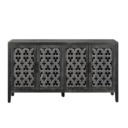 Hollow four-door antique cabinet by HouseOfZazla, dark wood with decorative lattice panels on Tampa Home & Garden Store