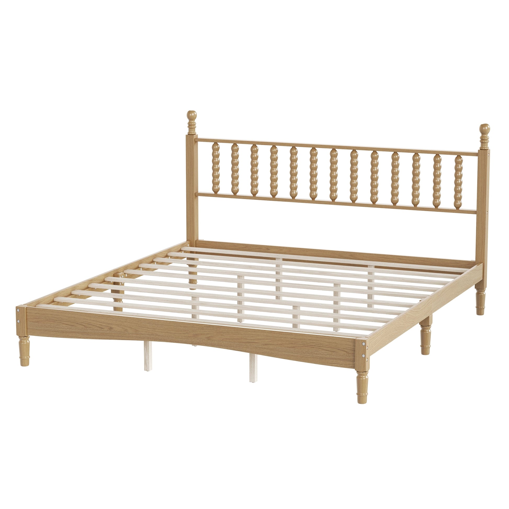 King size wood platform bed frame with gourd headboard in natural finish HouseOfZazla on Tampa Home & Garden Store