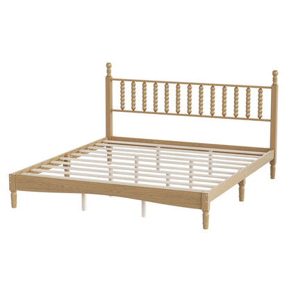 King size wood platform bed frame with gourd headboard in natural finish HouseOfZazla on Tampa Home & Garden Store