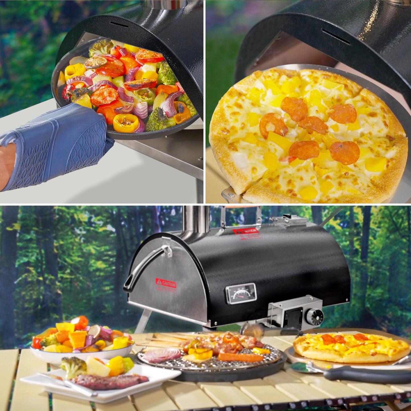 Black Pizza Oven Outdoor 12" Automatic Rotatable Pizza Ovens Portable Stainless Steel Wood Fired Pizza Oven Pizza Maker - Tampa Home & Garden Store