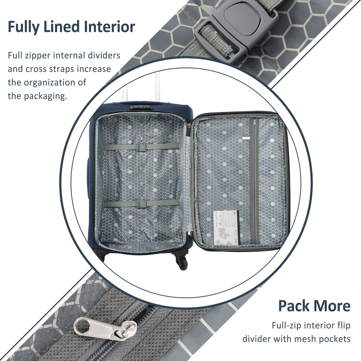 Softside Luggage Expandable 3-Piece Set dark blue with spinner wheels and fully lined interior on Tampa Home & Garden Store