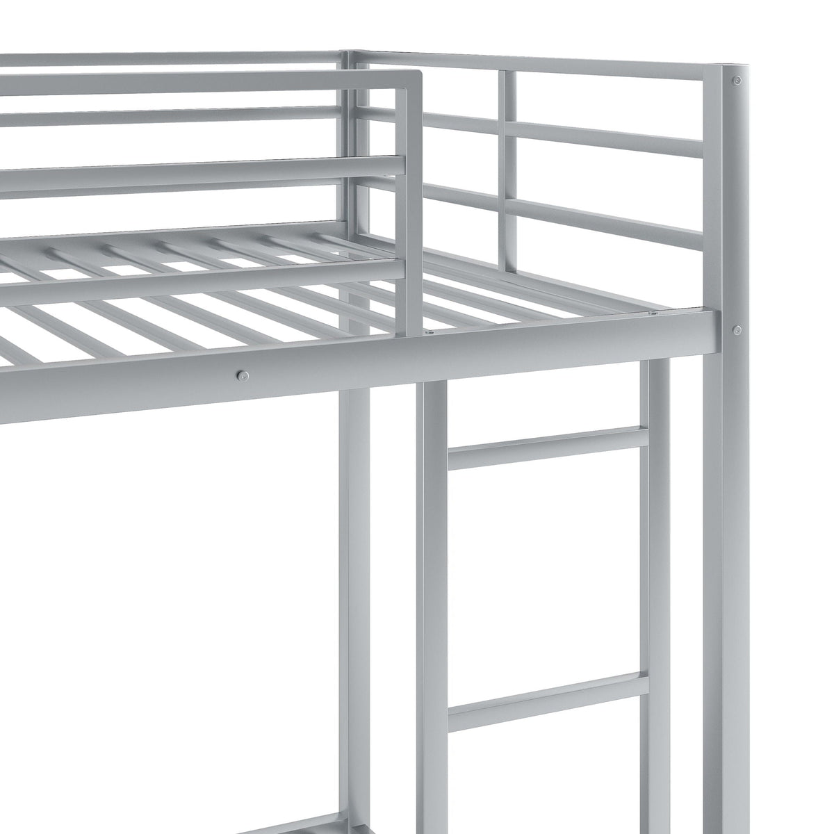 Metal bunk bed frame in silver with guard rails and ladder-ready sides on Tampa Home & Garden Store
