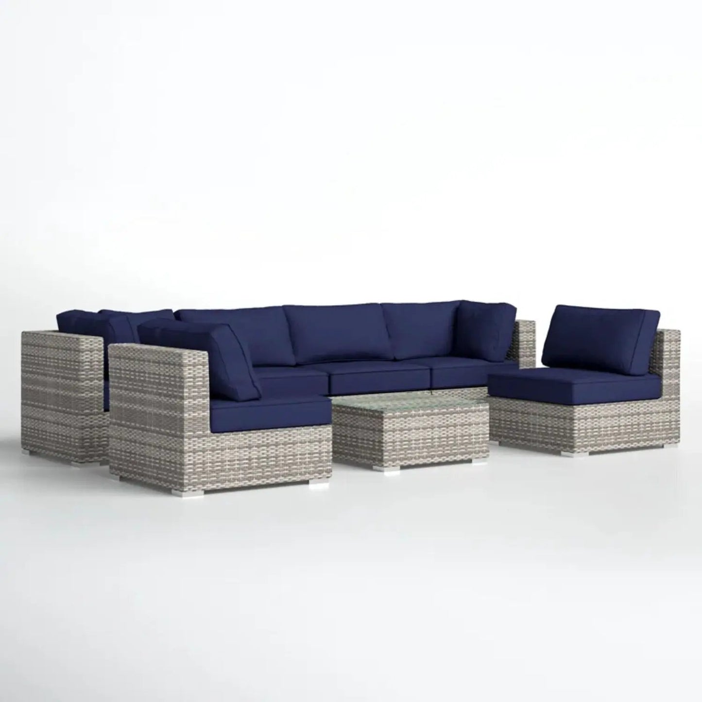 4pc wicker seating set navy cushions: sofa, seats, coffee table by Unique Piece Furniture on Tampa Home & Garden Store