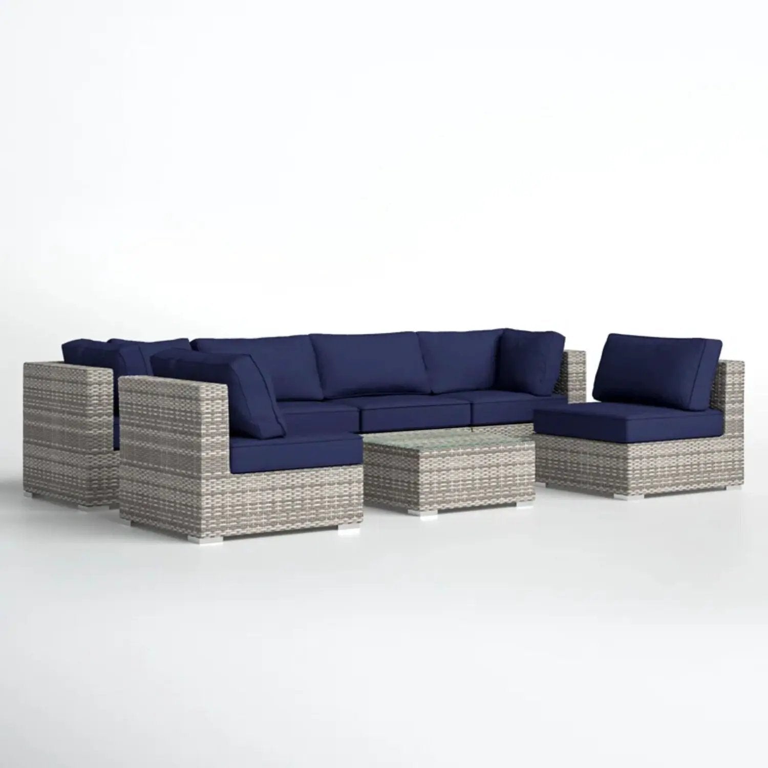 4pc wicker seating set navy cushions: sofa, seats, coffee table by Unique Piece Furniture on Tampa Home & Garden Store