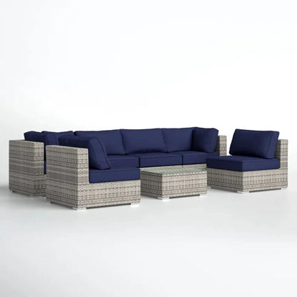 4pc wicker seating set navy cushions: sofa, seats, coffee table by Unique Piece Furniture on Tampa Home & Garden Store