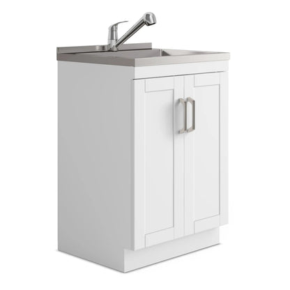 Kyle laundry vanity with stainless steel sink and chrome faucet, white cabinet on Tampa Home & Garden Store