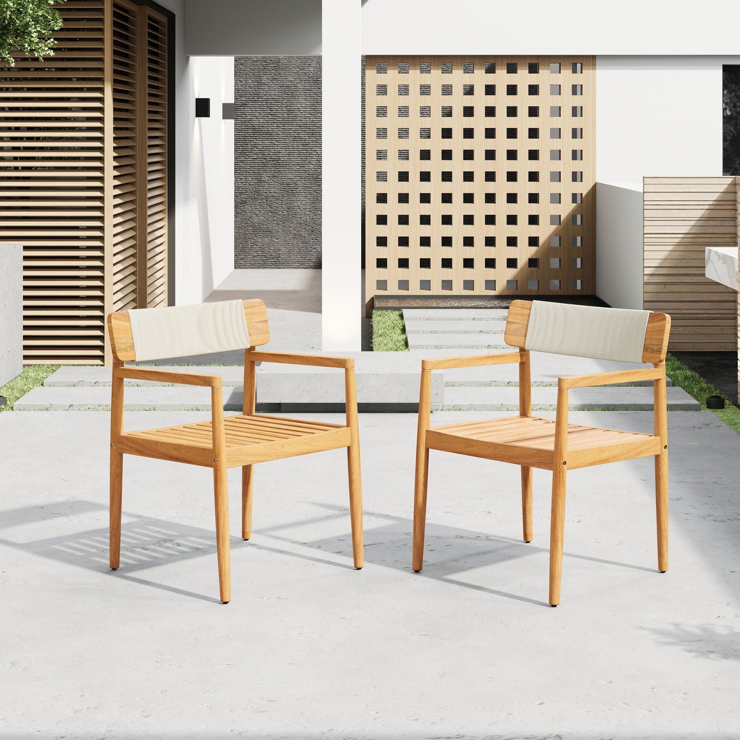 Set of Two Braided Acacia Outdoor Dining Chairs