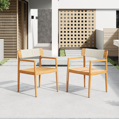 Set of Two Braided Acacia Outdoor Dining Chairs
