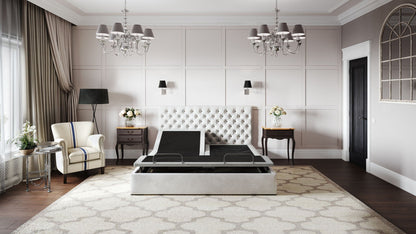 Btx5 Flex Head Adjustable Bed Base by HouseOfZazla with head/foot adjust in a luxe bedroom on Tampa Home & Garden Store