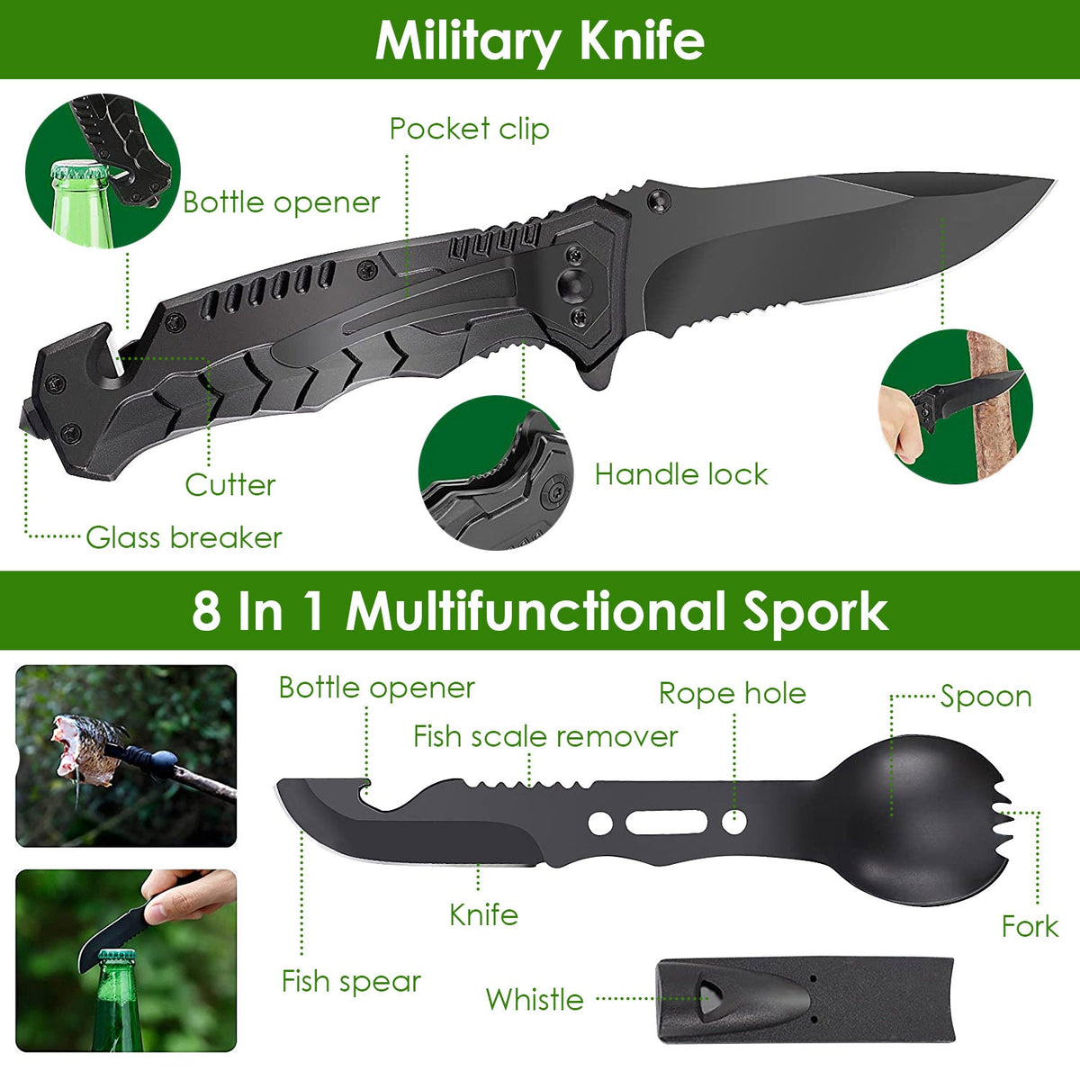 GemGear 47Pcs Emergency Survival Kit with black multitool knife, pouch, bottle opener on Tampa Home & Garden Store