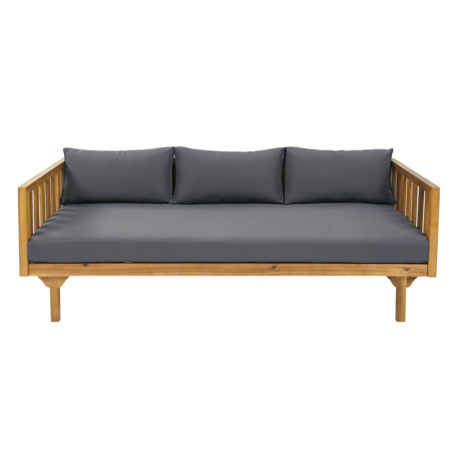 Claremont 3 Seater Daybed with acacia wood frame and gray cushions on Tampa Home & Garden Store