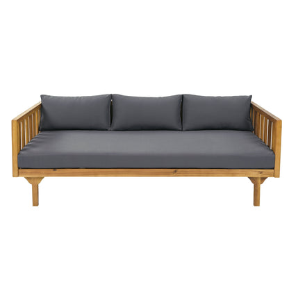 Claremont 3 Seater Daybed with acacia wood frame and gray cushions on Tampa Home & Garden Store