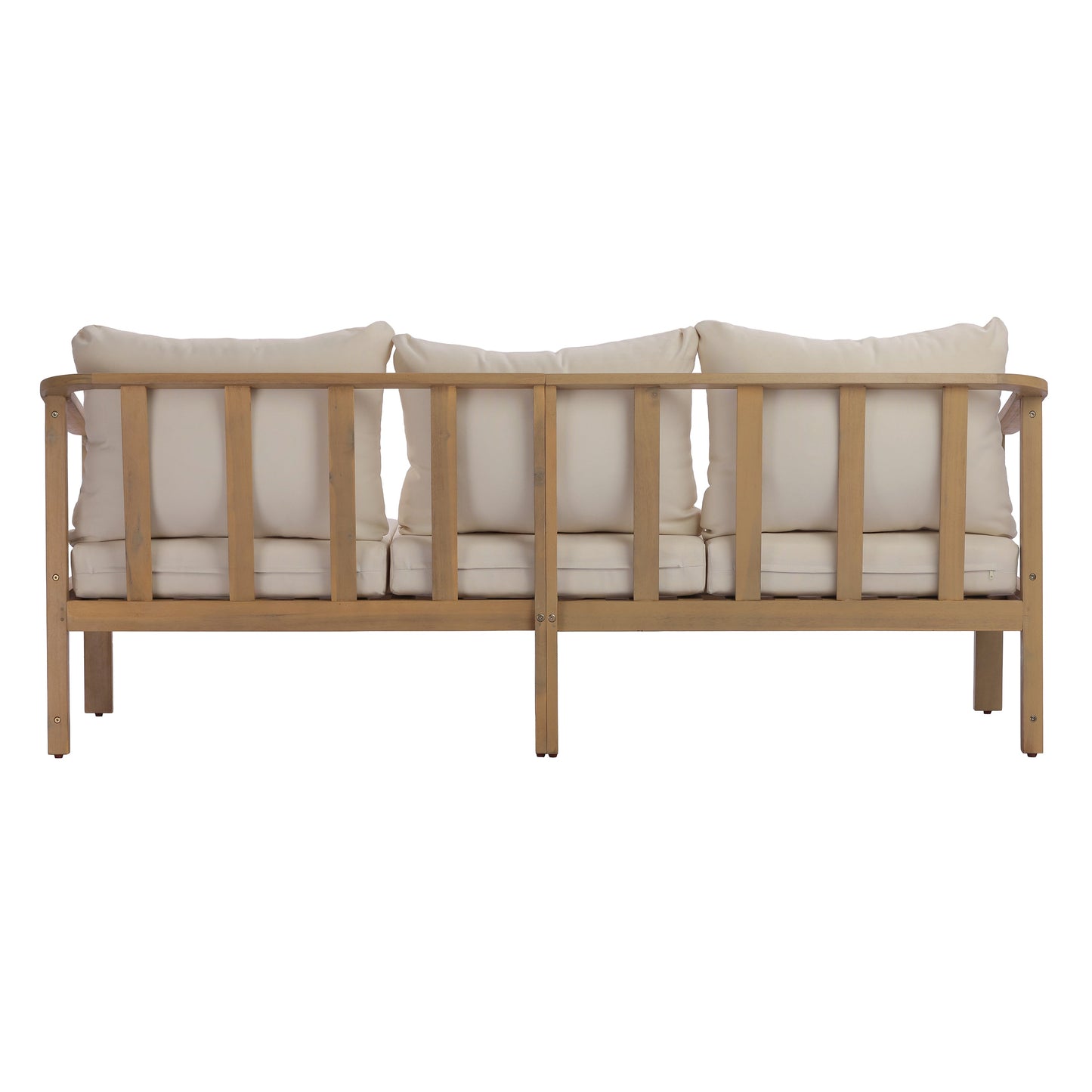 Outdoor Acacia Wood Sofa with Beige Cushions