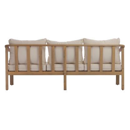 Outdoor Acacia Wood Sofa with Beige Cushions