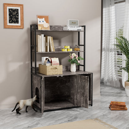 Large cat litter box enclosure cabinet by HouseOfZazla with shelves and black metal frame on Tampa Home & Garden Store