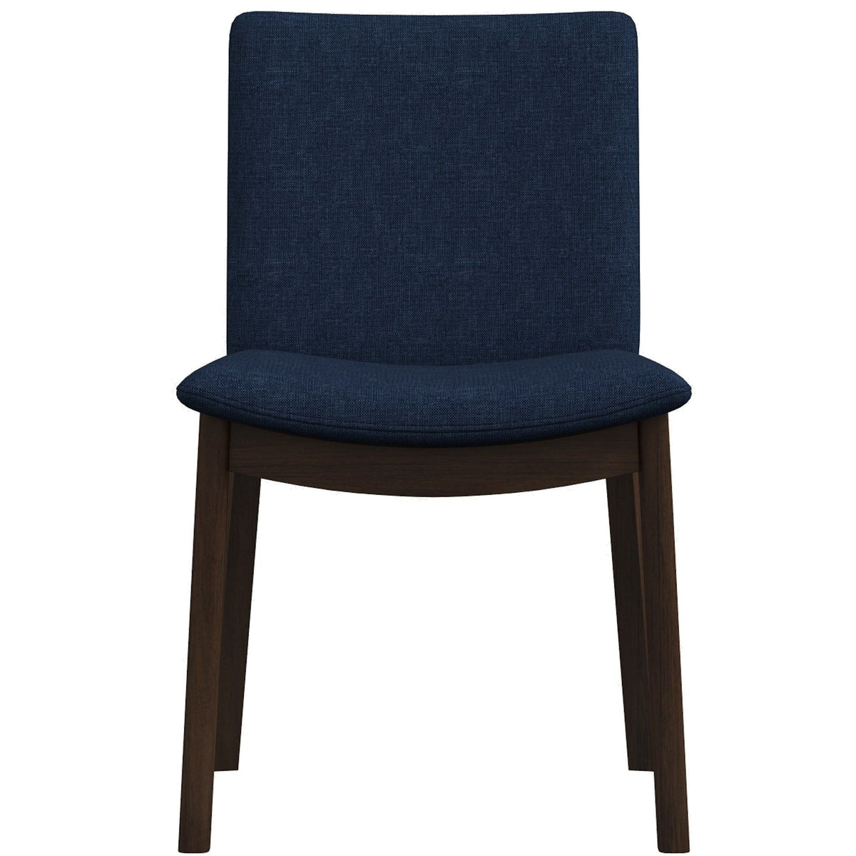 Mid-Century Modern dining chair with navy fabric upholstery and solid wood legs on Tampa Home & Garden Store