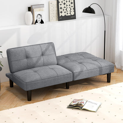 Sofá Cama Futón Plegable Convertible con Respaldo Ajustable de 6 Posiciones-Gris
