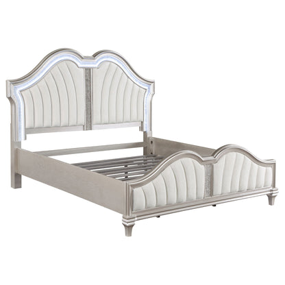 Katerina platform bed with LED lights, silver frame and gray upholstery by HouseOfZazla on Tampa Home & Garden Store